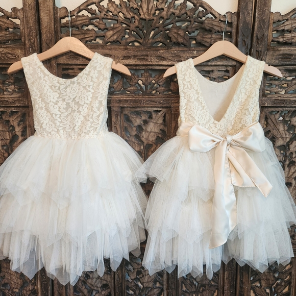 TWIN BUNDLE,  Elegant Ivory Lace and Tulle Dresses, 2T, NWOT - Picture 1 of 5